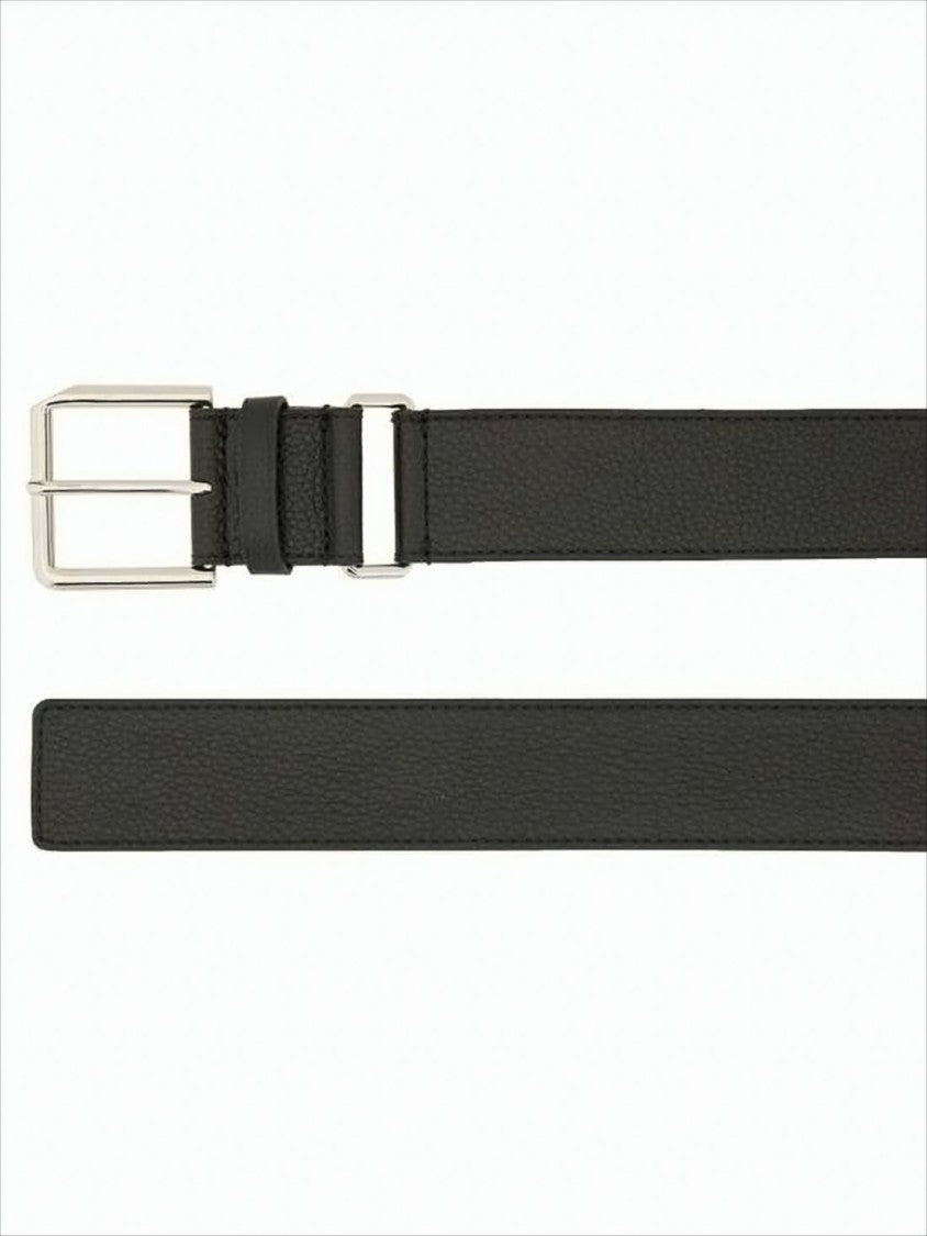 Textured Black Leather Belt with Classic Buckle
