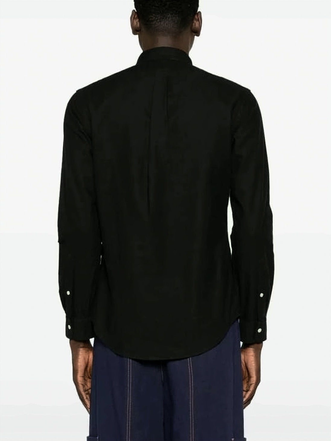 Mandarin Collar Long-Sleeve Shirt with Embroidered Logo
