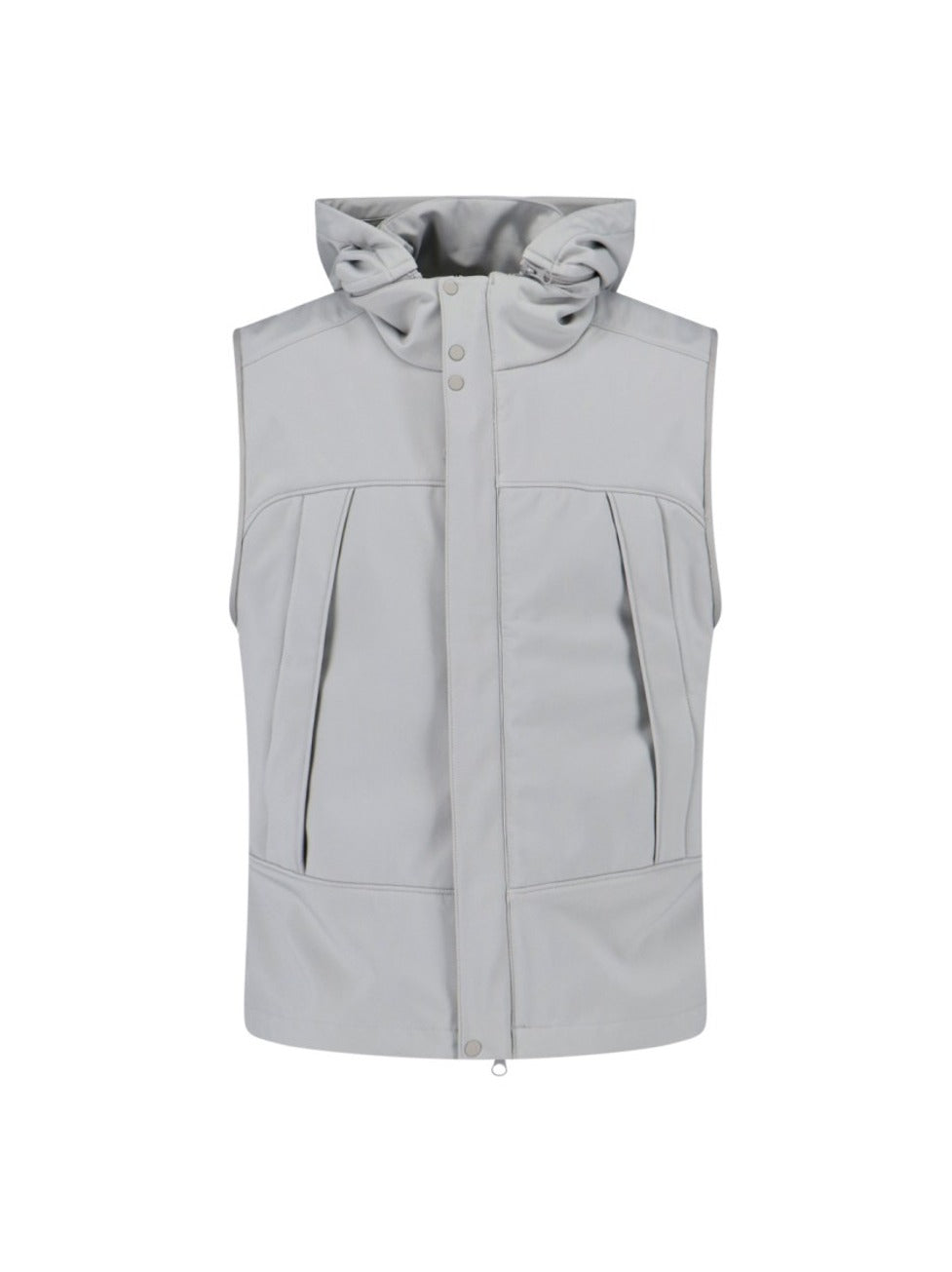 Sleeveless Light Grey Jacket With High Collar And Detachable Hood