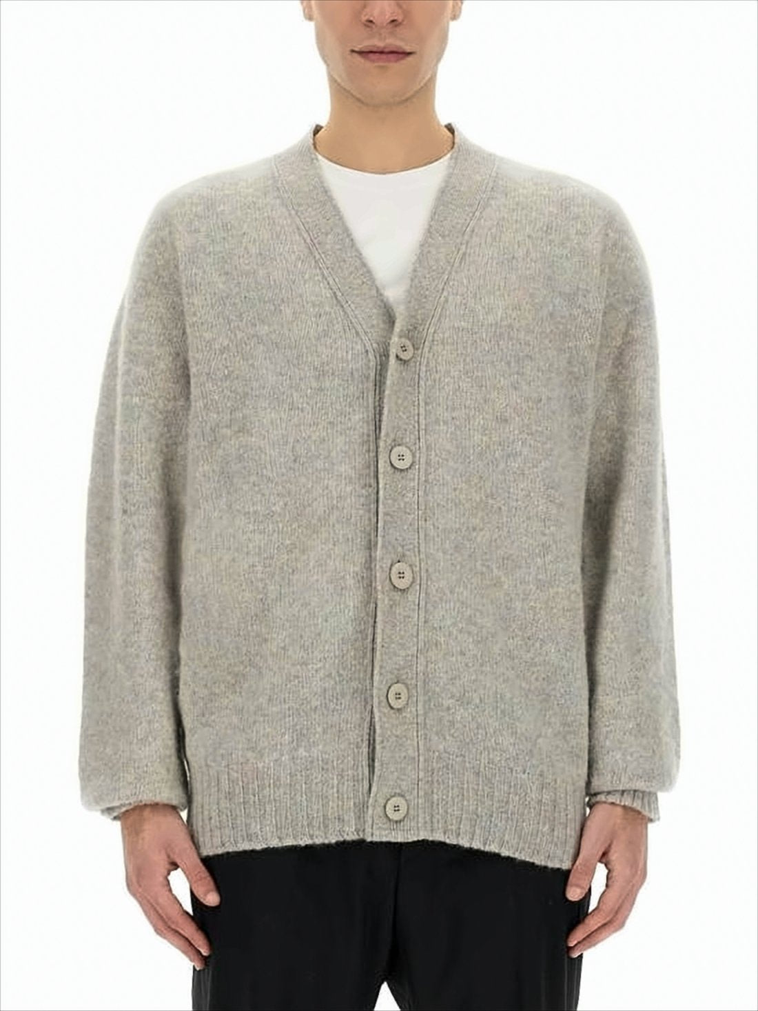 Soft Wool Cardigan with Relaxed Fit and V-Neckline