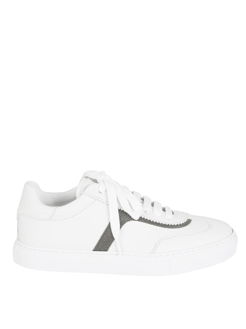 Textured White Leather Sneakers