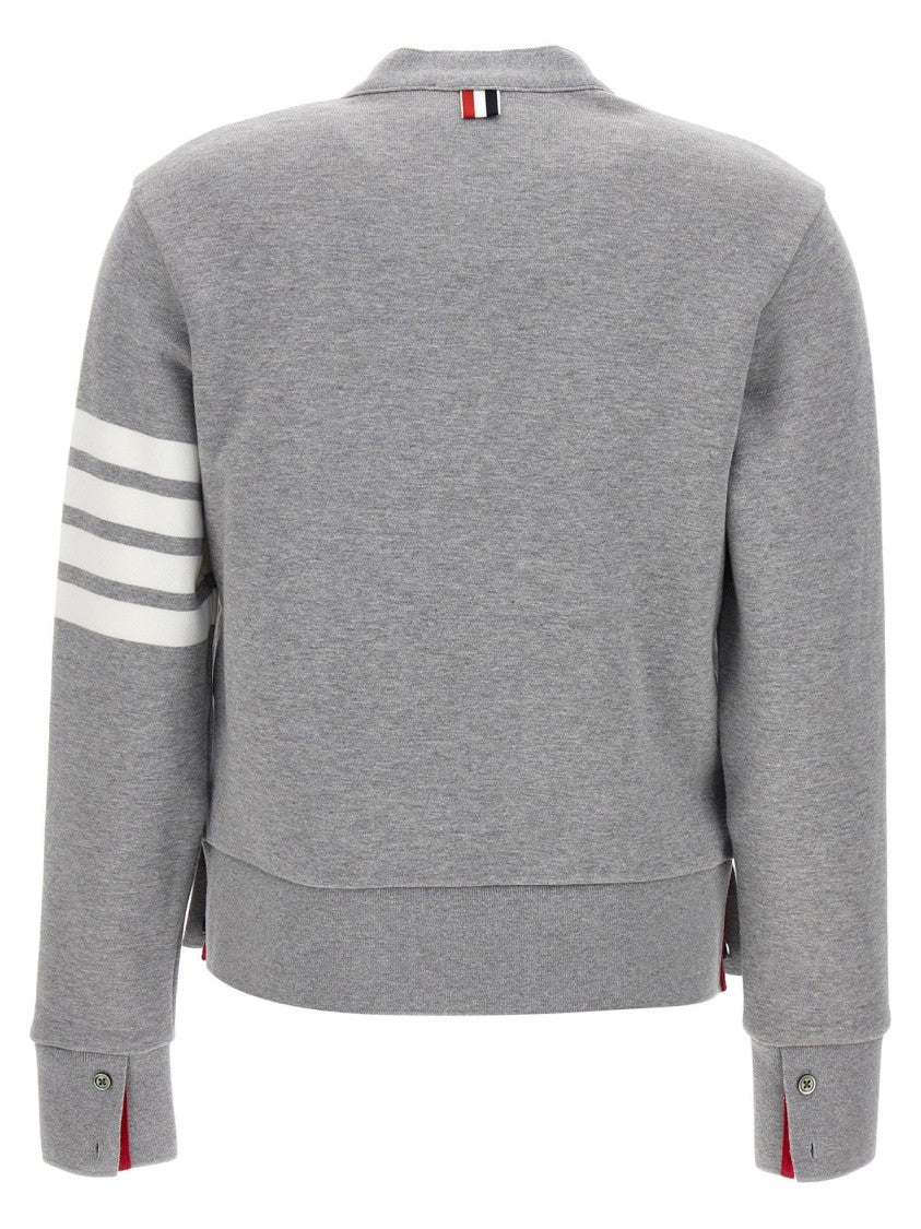 V-Neck Button-Down Grey Cardigan with Signature Stripes