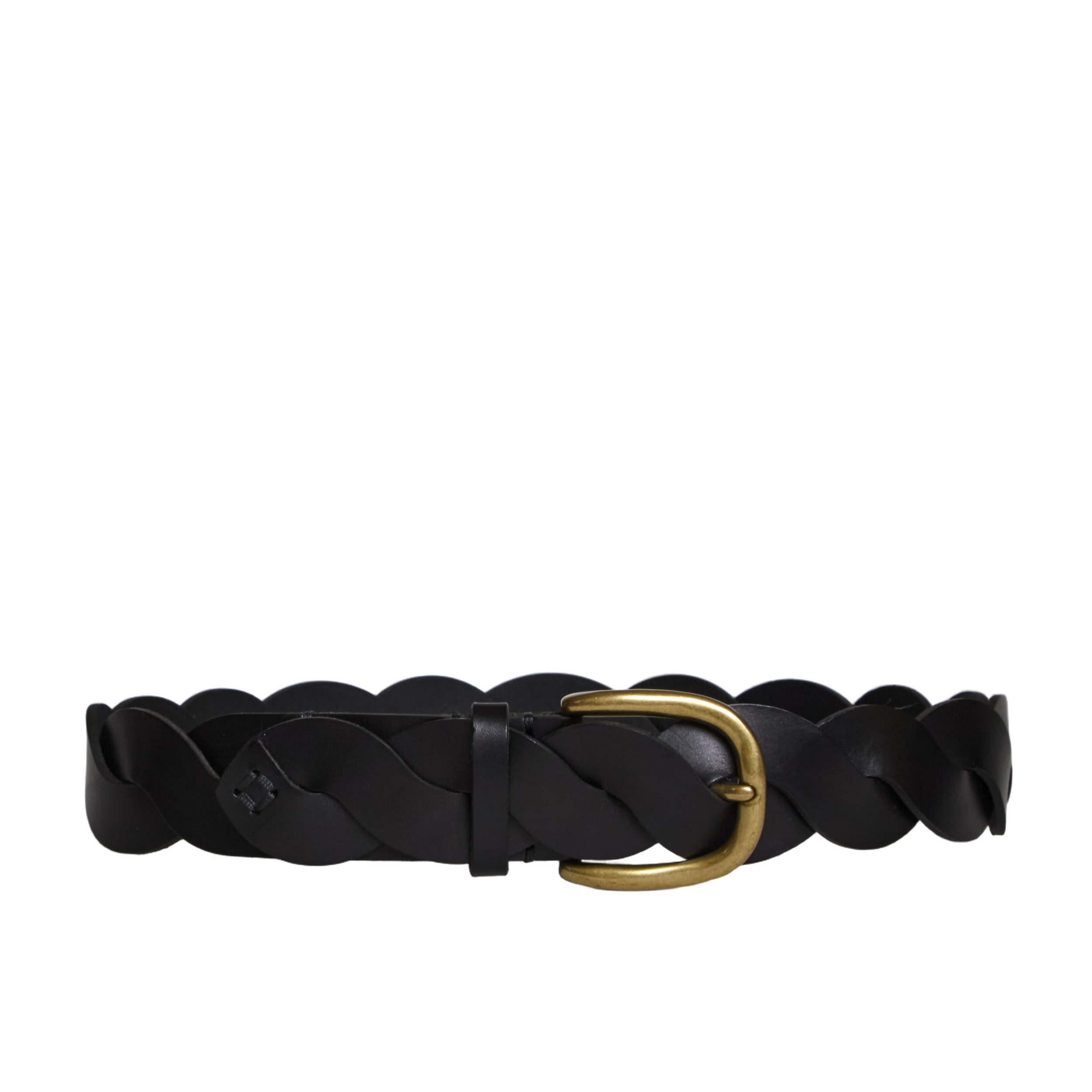 Braided Leather Belt with Gold-Tone Buckle
