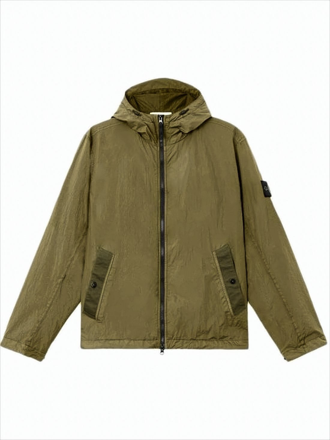 Crinkled Nylon Wind-Resistant Hooded Jacket
