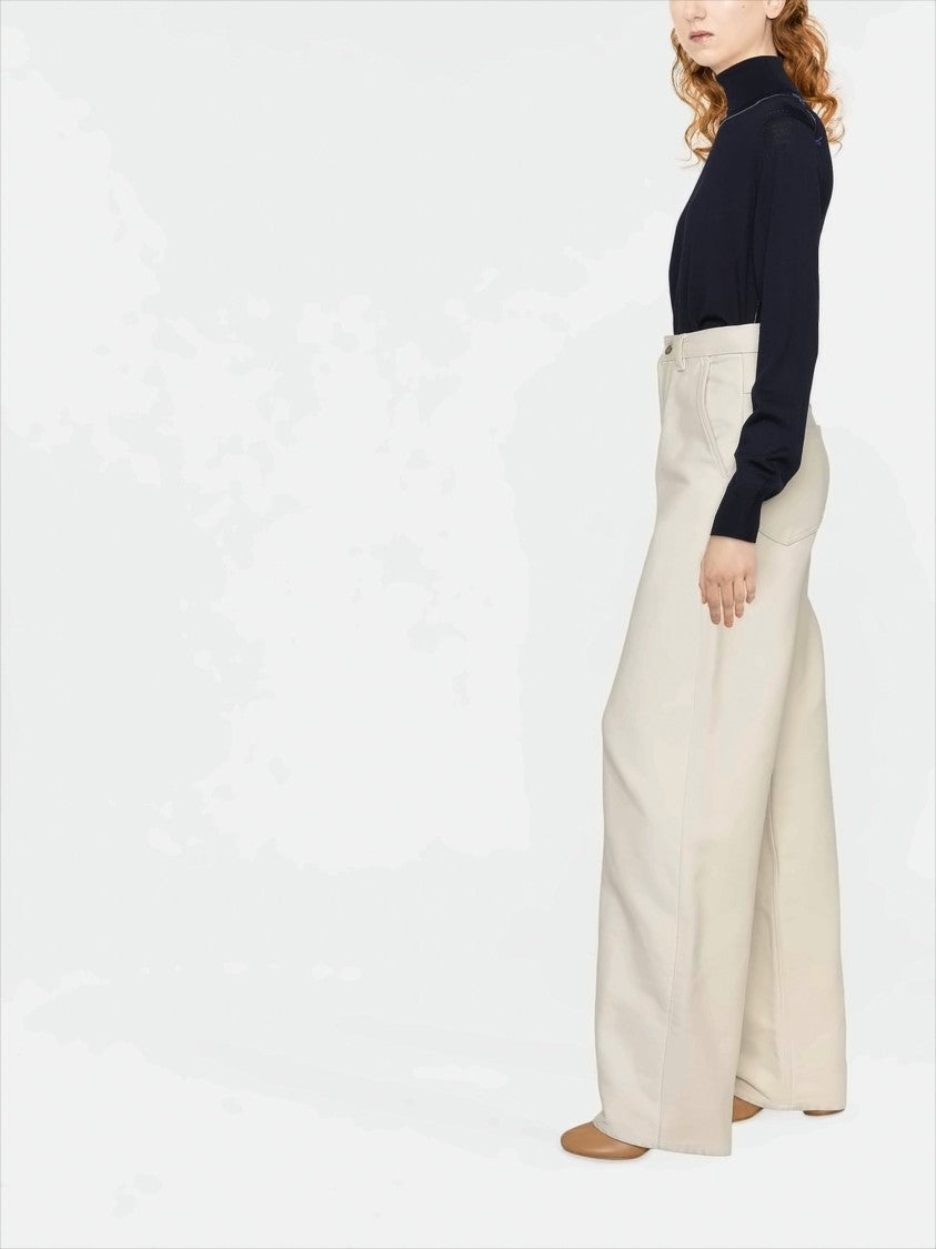 High-Neck Knit Sweater With Four Stitch Lines