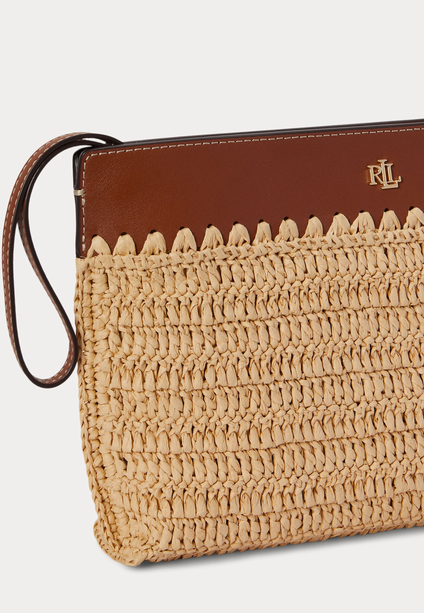 Rectangular Woven Straw Clutch with Scalloped Edge Detail