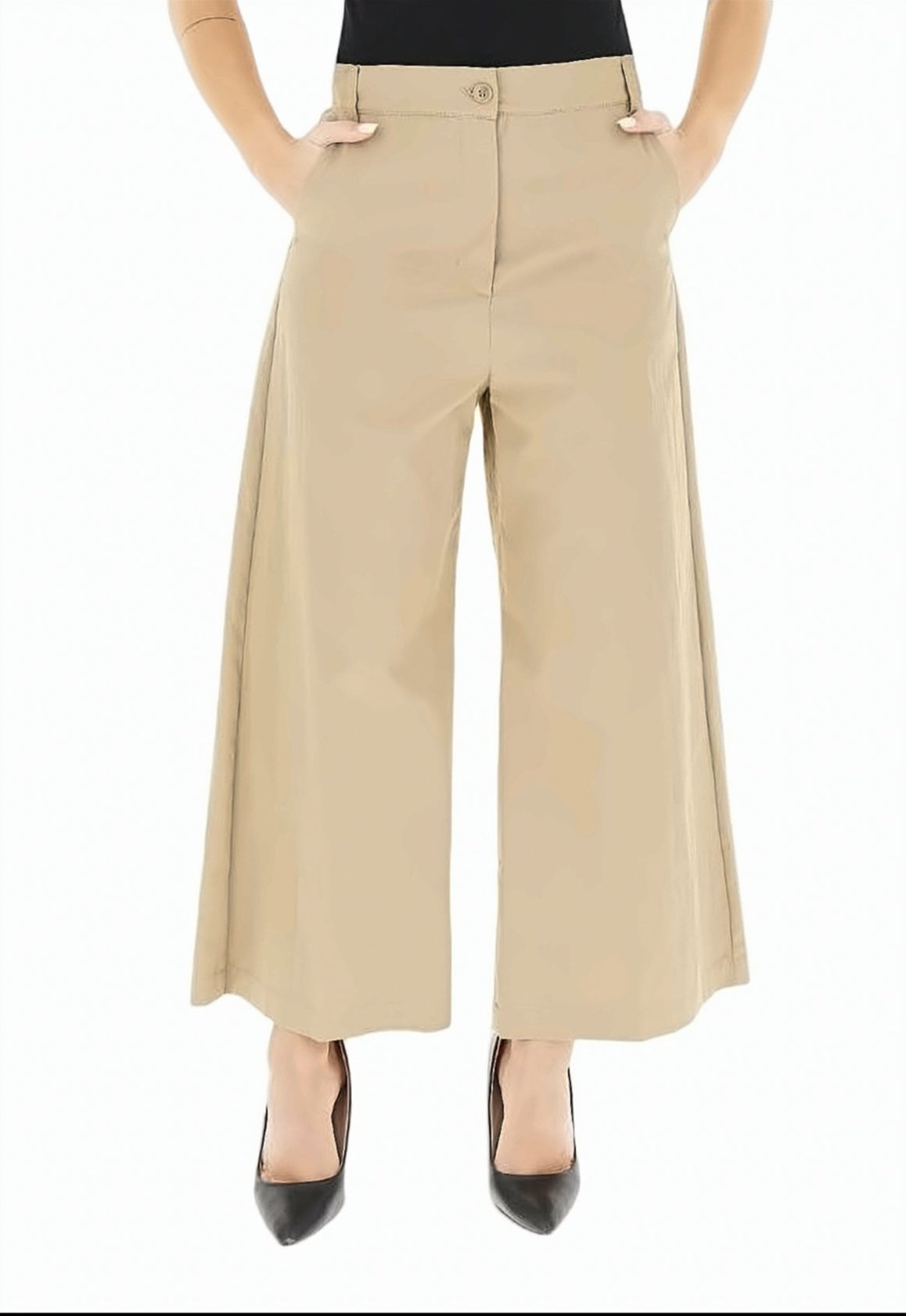 Wide Leg Cotton Blend Trousers