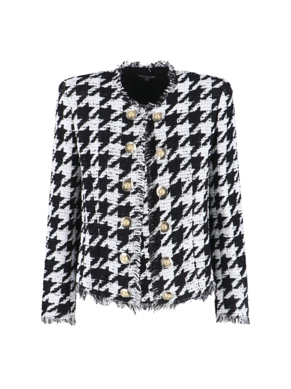Classic Houndstooth Jacket With Gold-Tone Accents