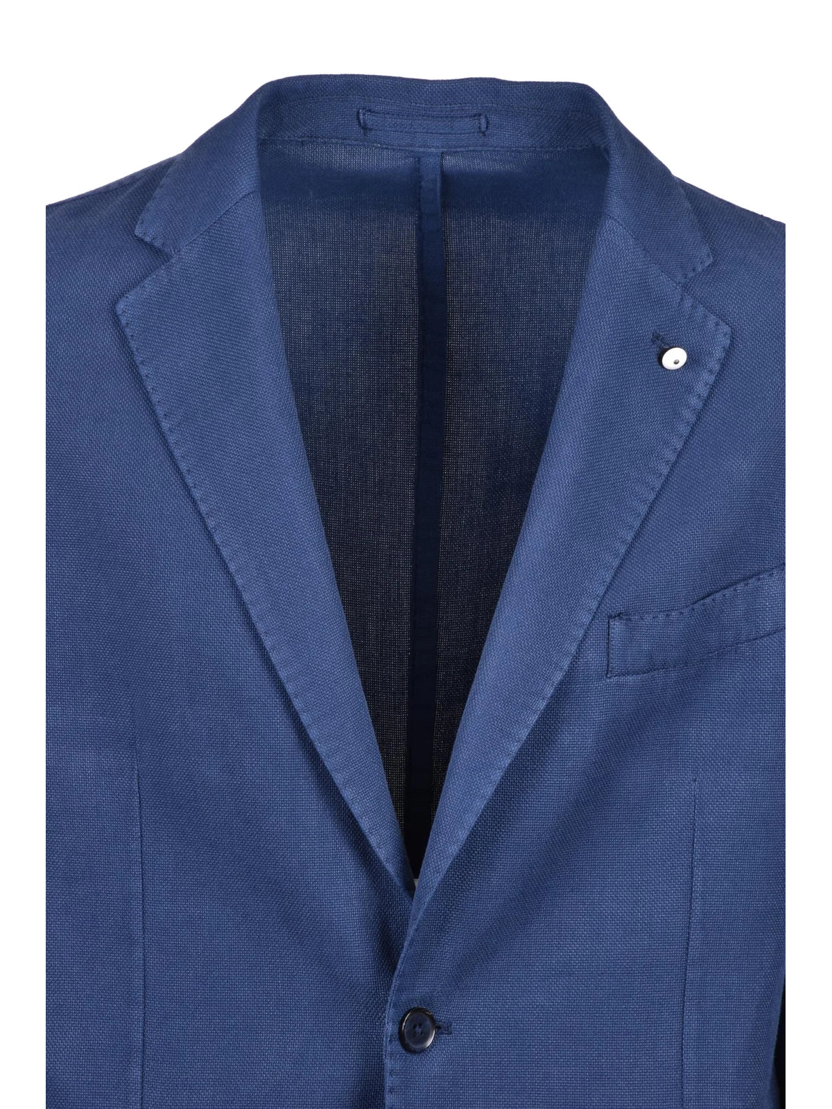 Blue Cotton Ramie Rounded Blazer Jacket