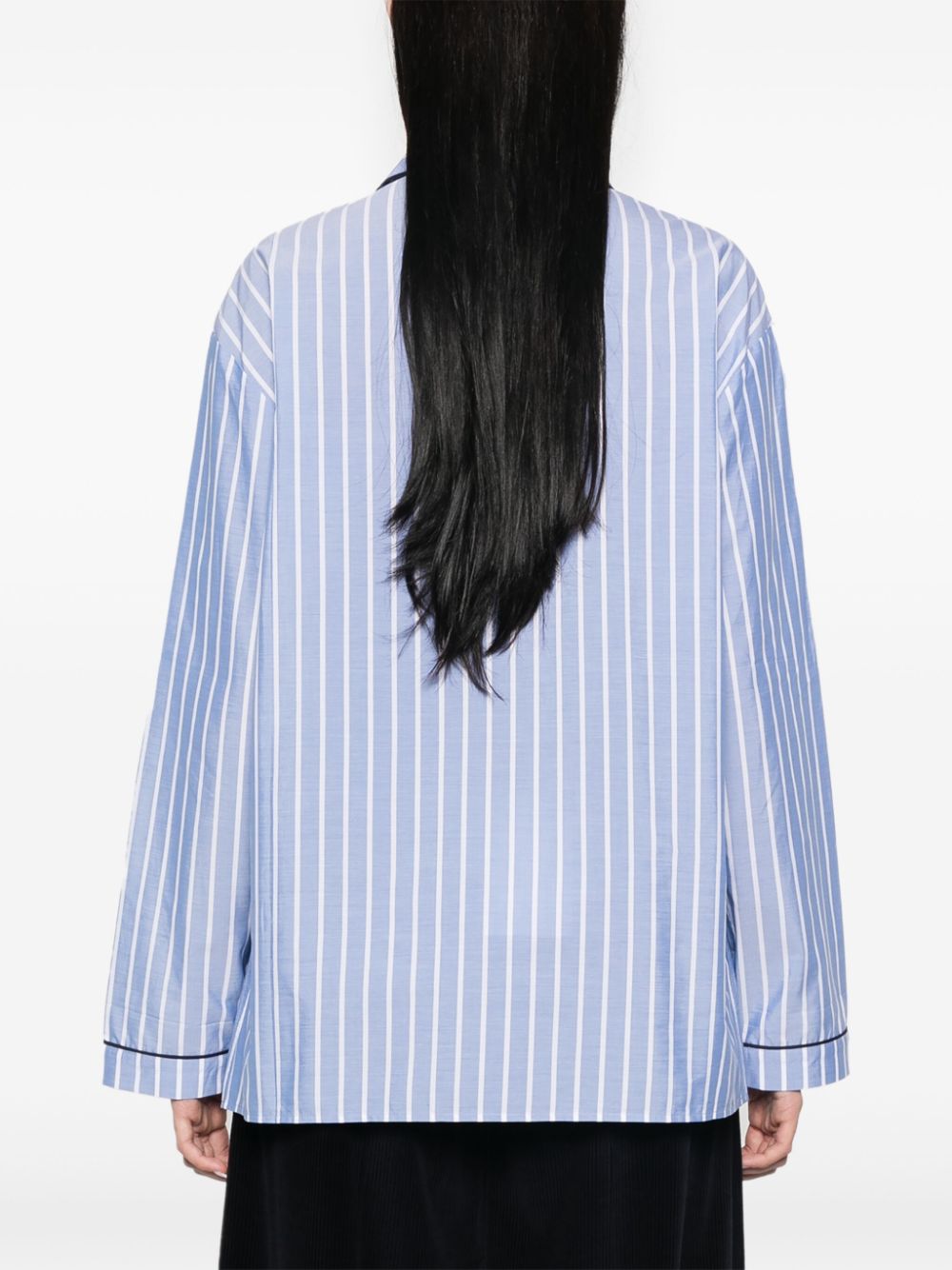 Vertical Striped Poplin Shirt With Notched Collar