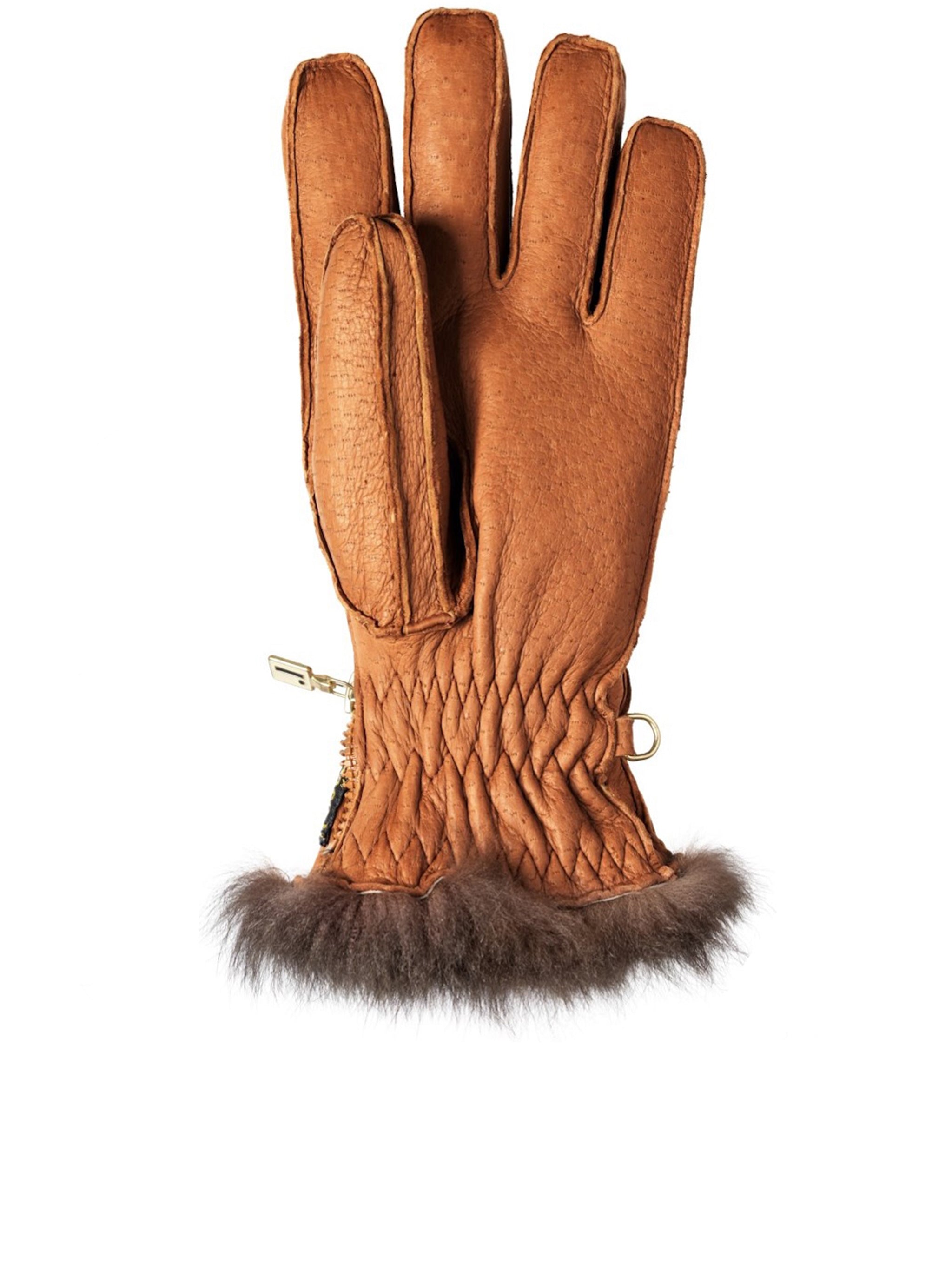 Brown Peccary Opossuy Ruched Gloves