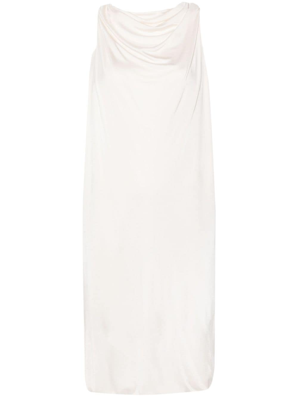 Draped White Satin Finish Midi Dress