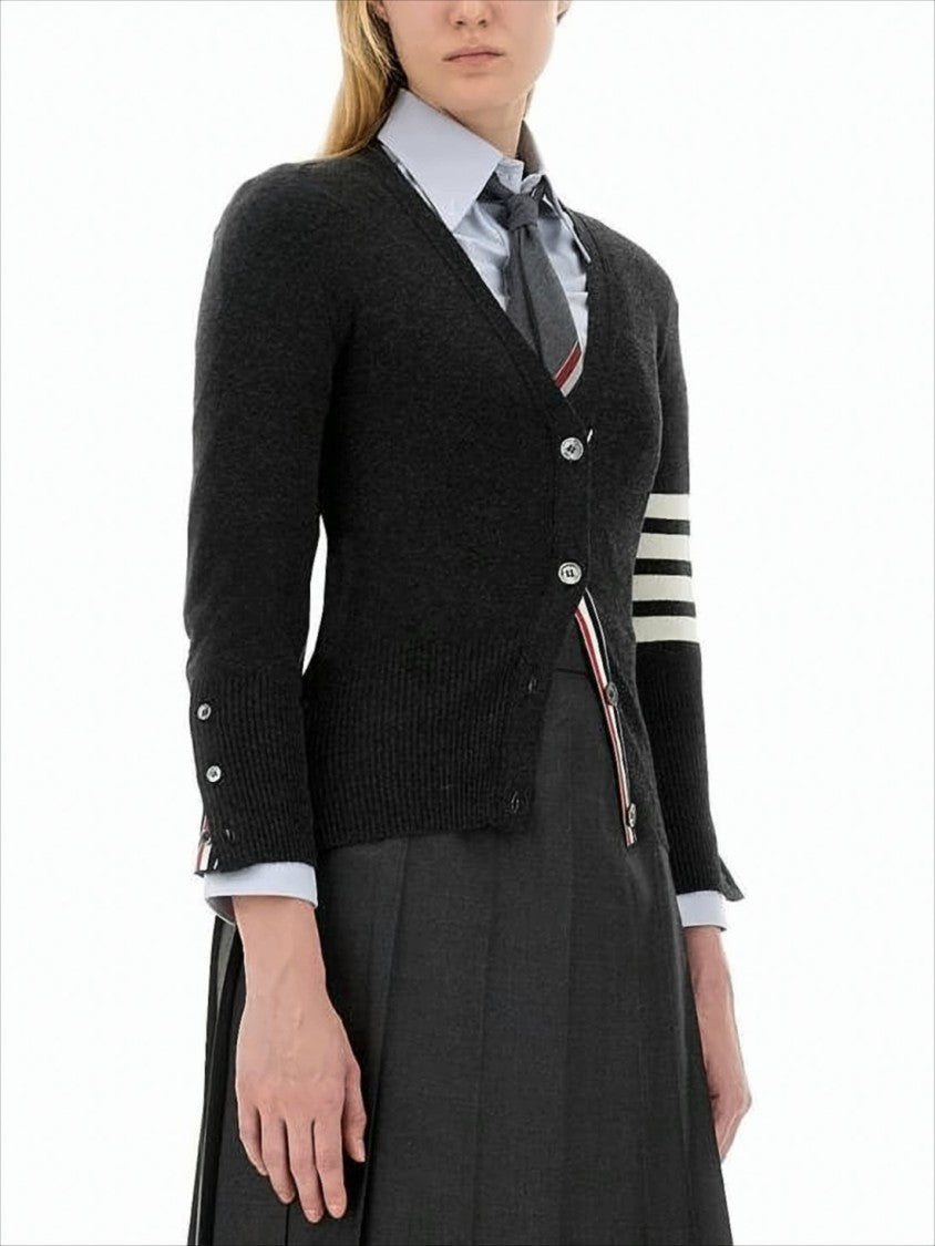 Fitted Cashmere Cardigan with Deep V-Neck and Button Details