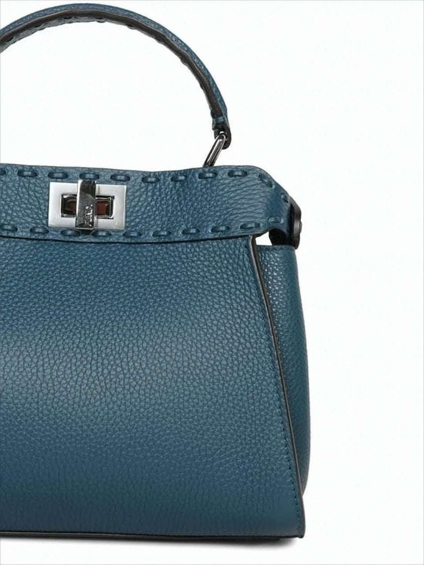 Structured Textured Blue Shoulder Bag