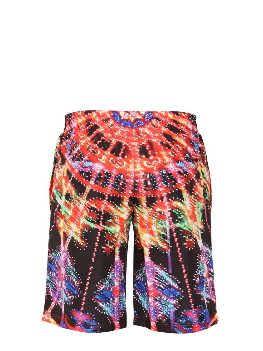 Long Swim Shorts With Abstract Pattern