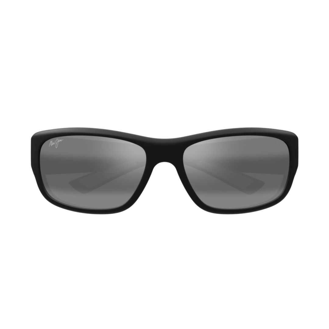 Maukele Rectangular Matte Black Sunglasses with Integrated Lenses