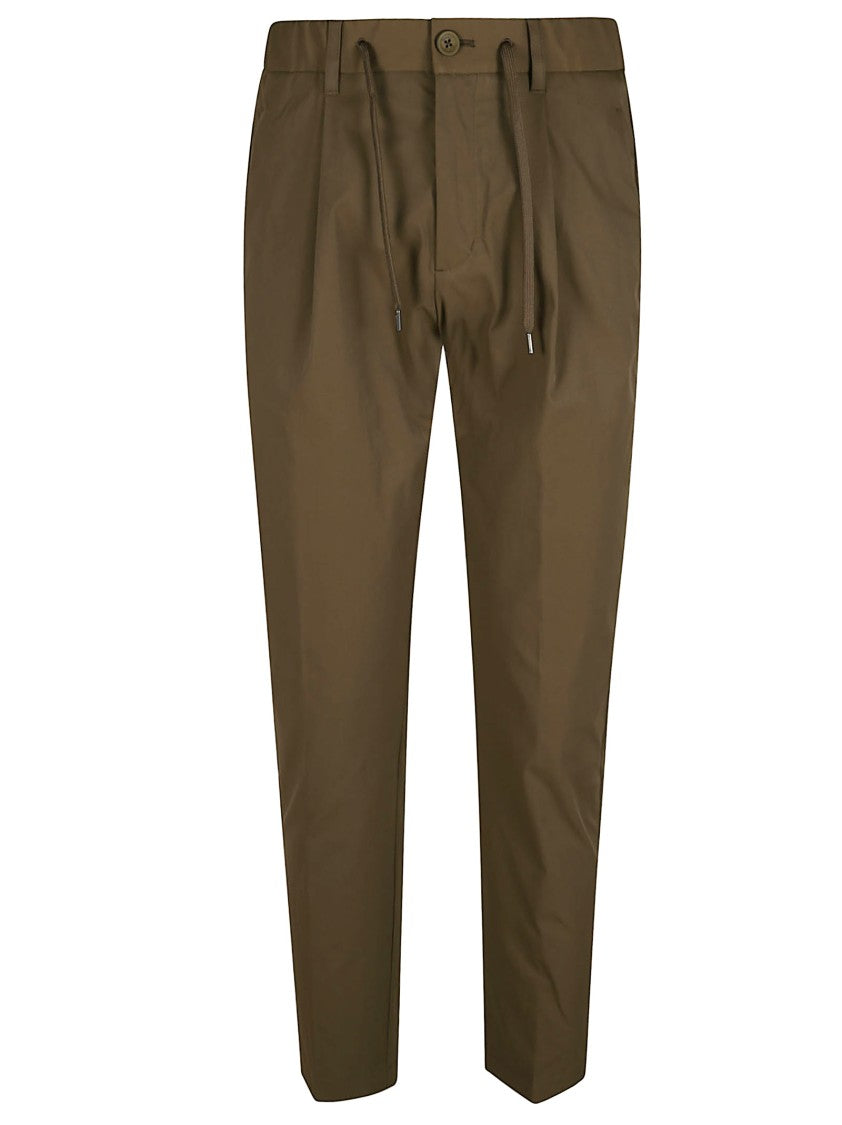 Regular Fit Green Trousers With Elasticated Waist And Practical Pockets