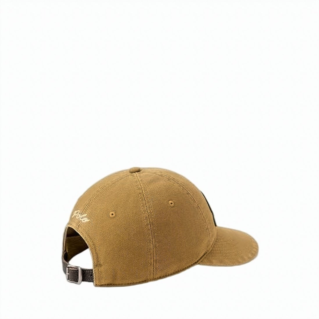 Curved Brim Cotton Cap with Leather Strap