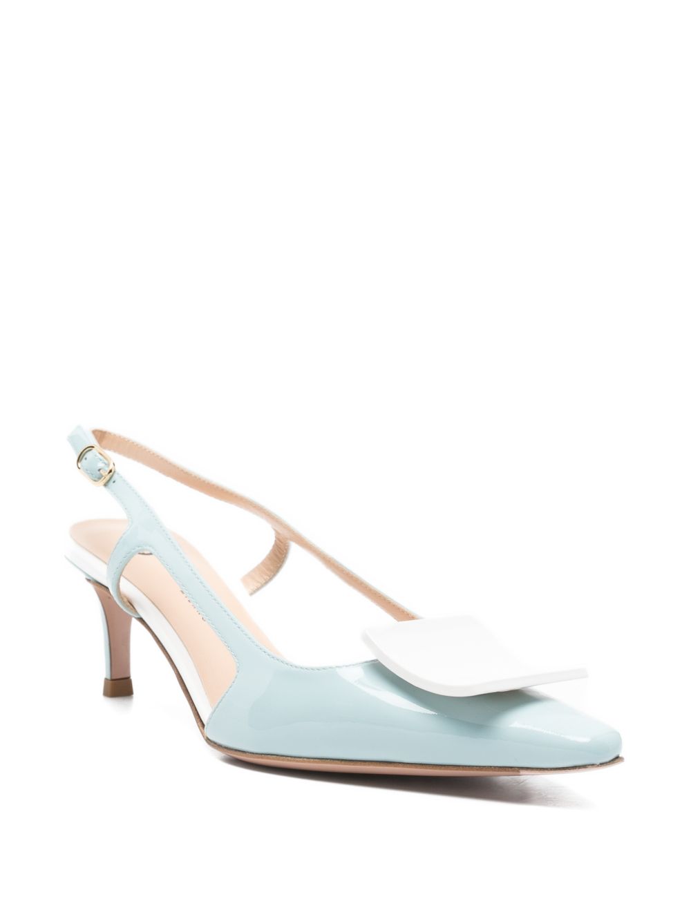 Blue Square Toe Buckle Slingback Heels