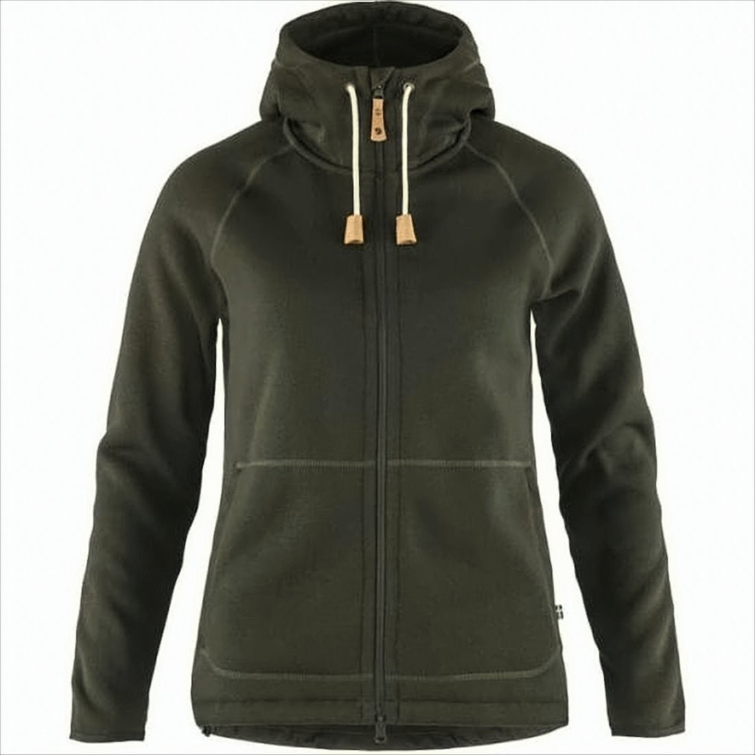Fitted Green Polyester Jacket with Hood