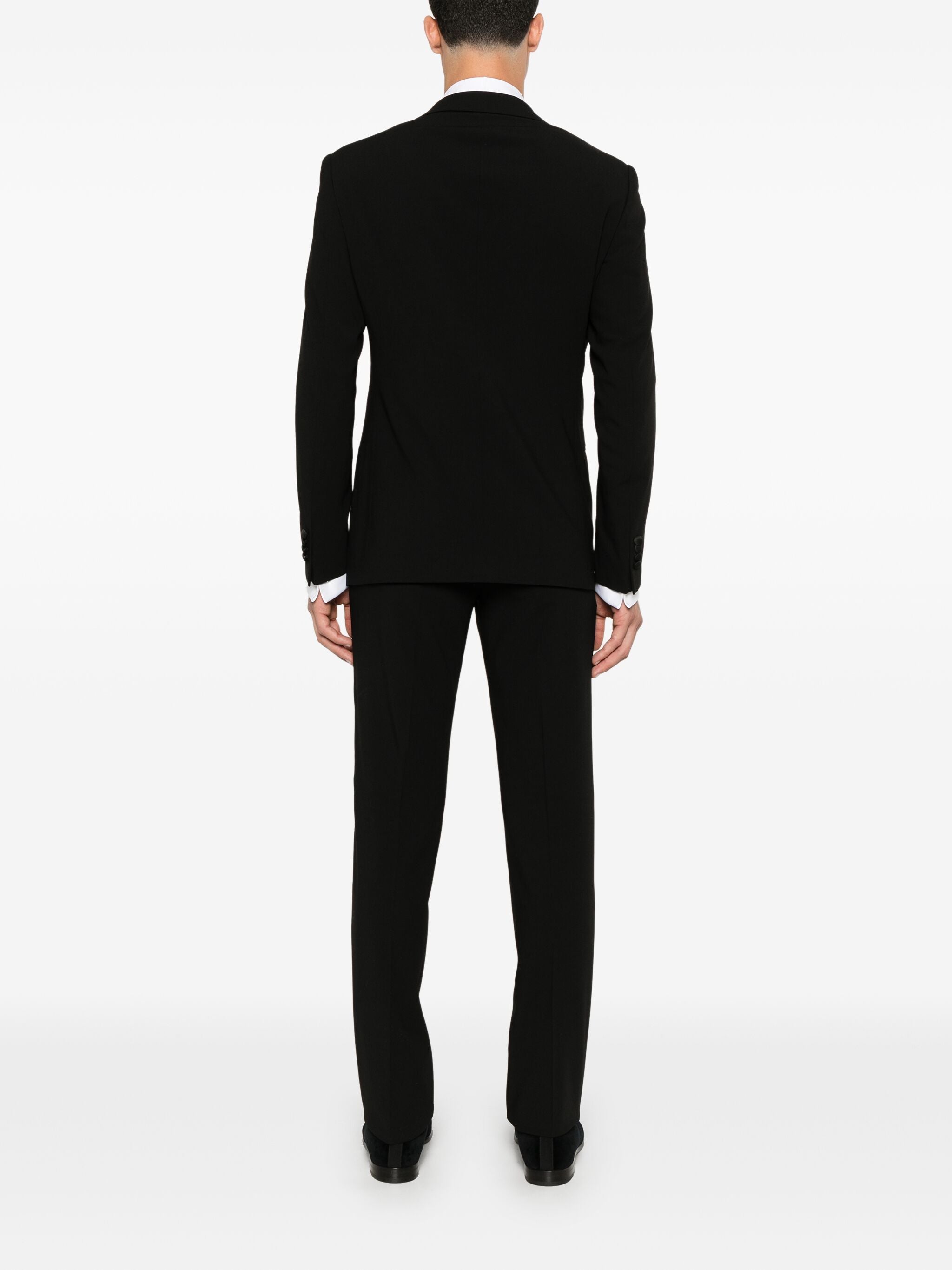 Single-Button Black Satin Peak Lapel Tuxedo