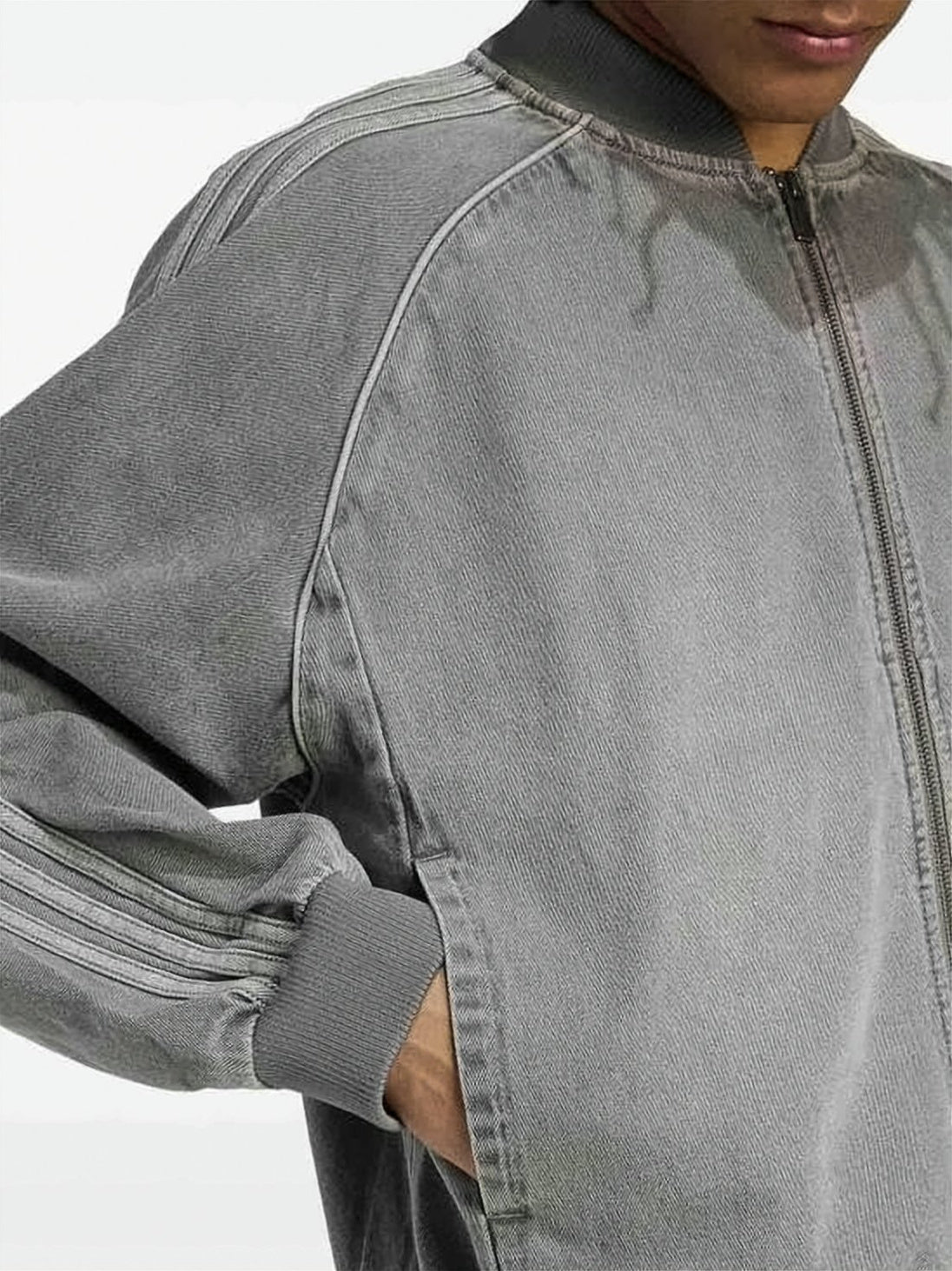 Washed Denim Jacket With Ribbed Details