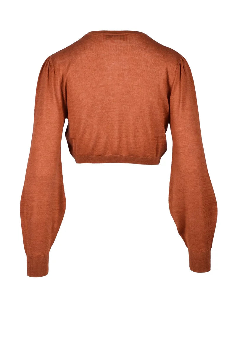Cropped Cardigan with Silk and Cashmere Blend in Cognac
