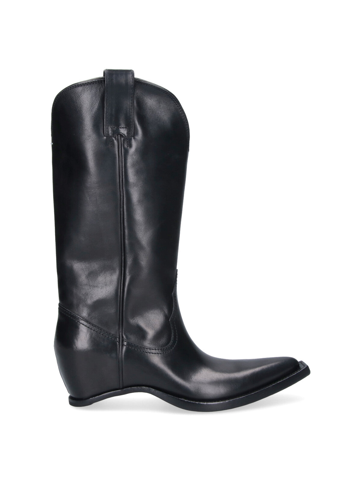 Black Heel-Less Squared Toe Leather Boots