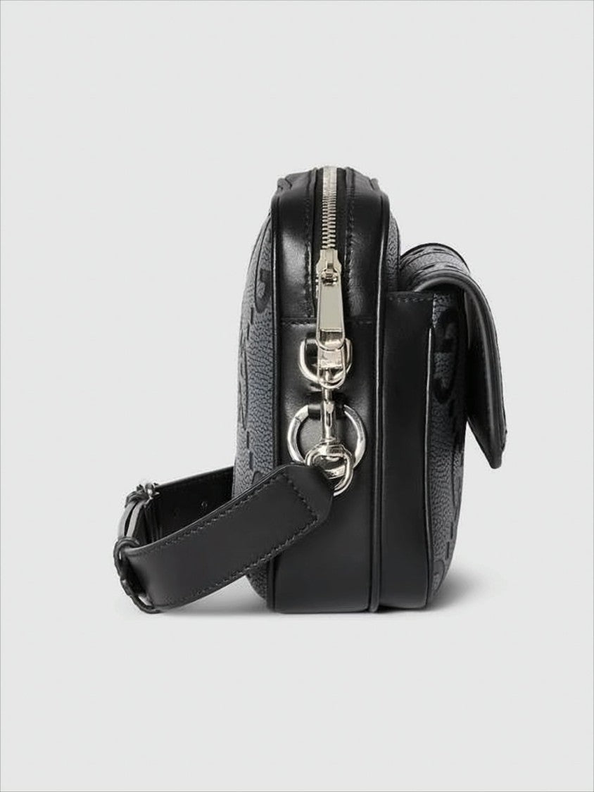 Textured Cowhide Leather Crossbody Bag with Embossed Logo