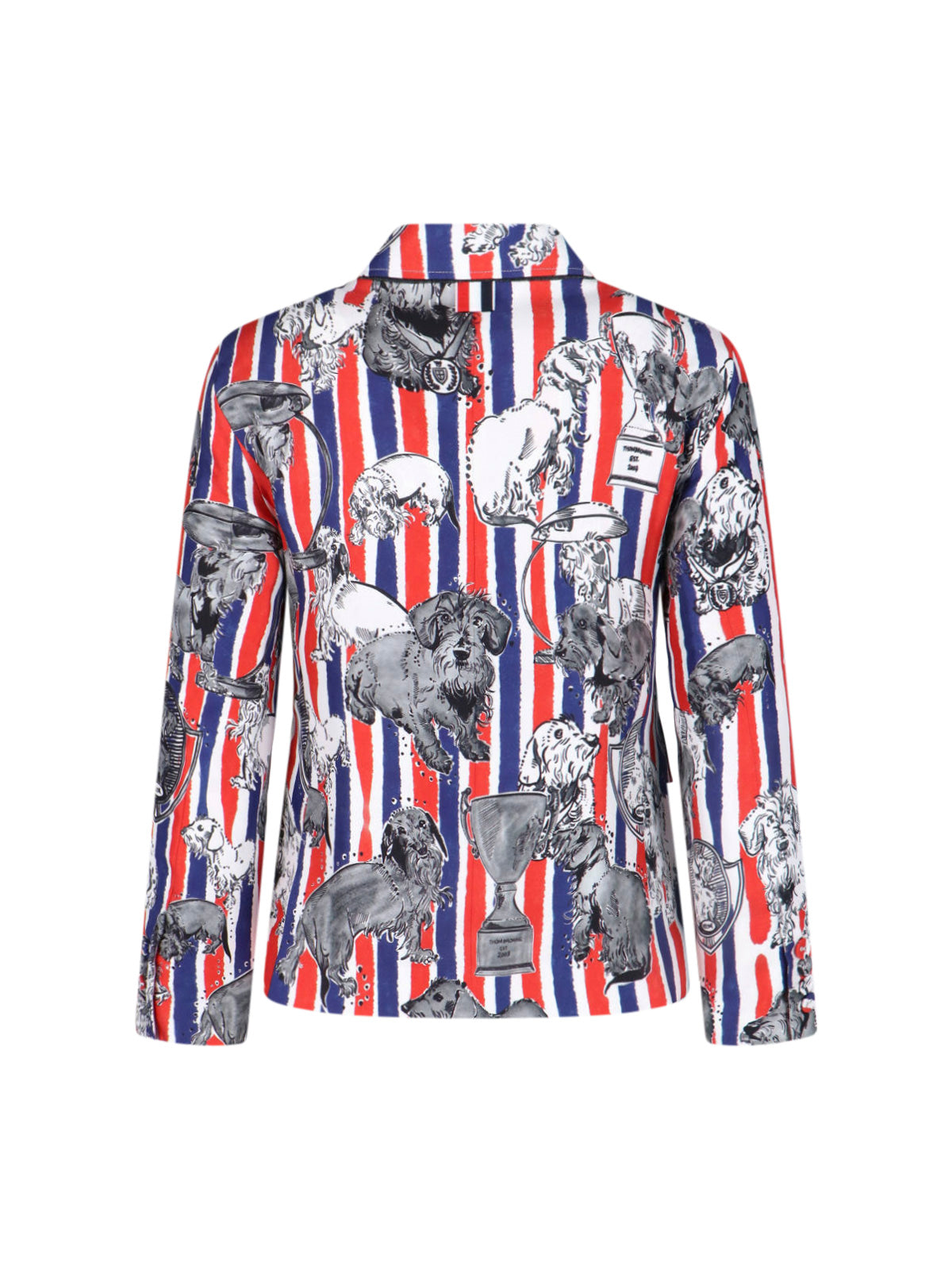 Multicolor Striped Dog Print Silk Blazer