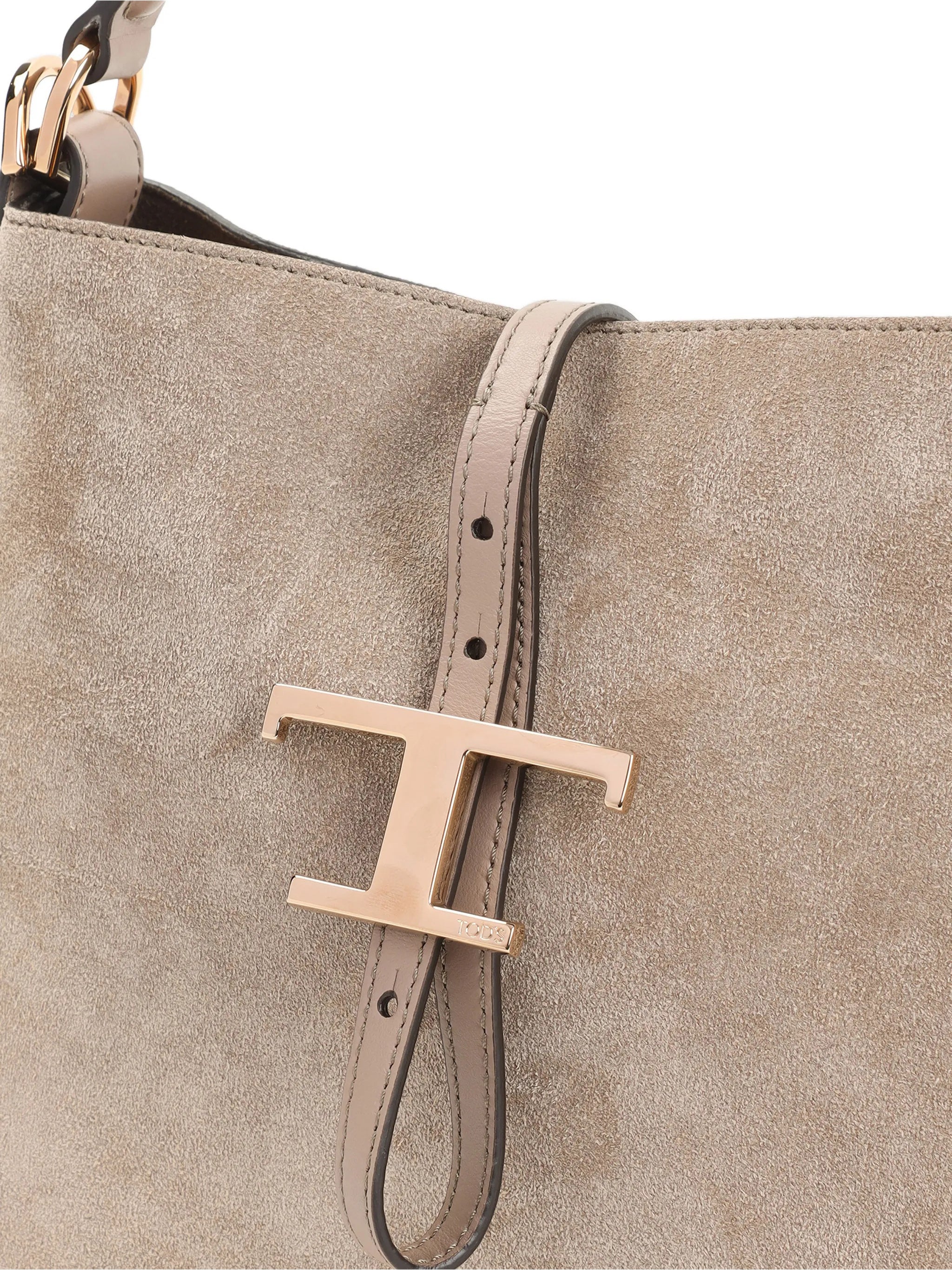 Beige Structured Suede Handbag
