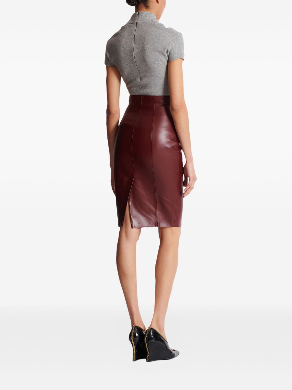 High-Waisted Pencil Skirt in Rich Brown Lambskin Leather