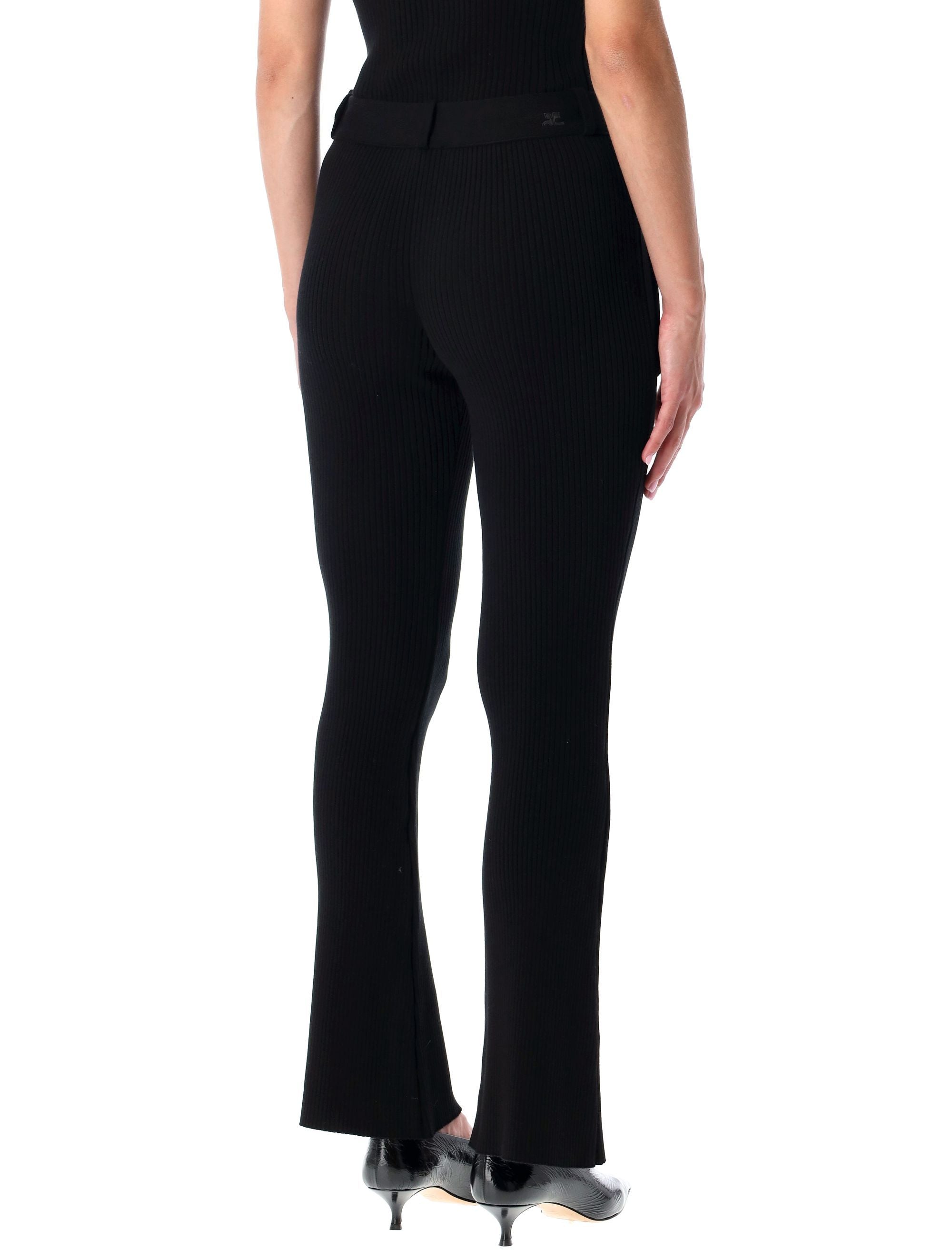 Black Rib-Knit Pants With Pockets