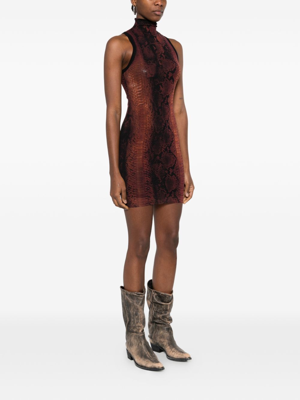 Body-Hugging Mini Dress with Snake Print in Silk