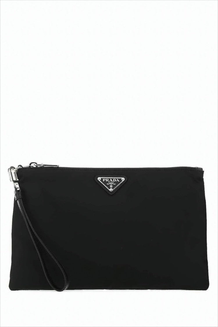 Black Minimalist Clutch with Subtle Logo Plaque