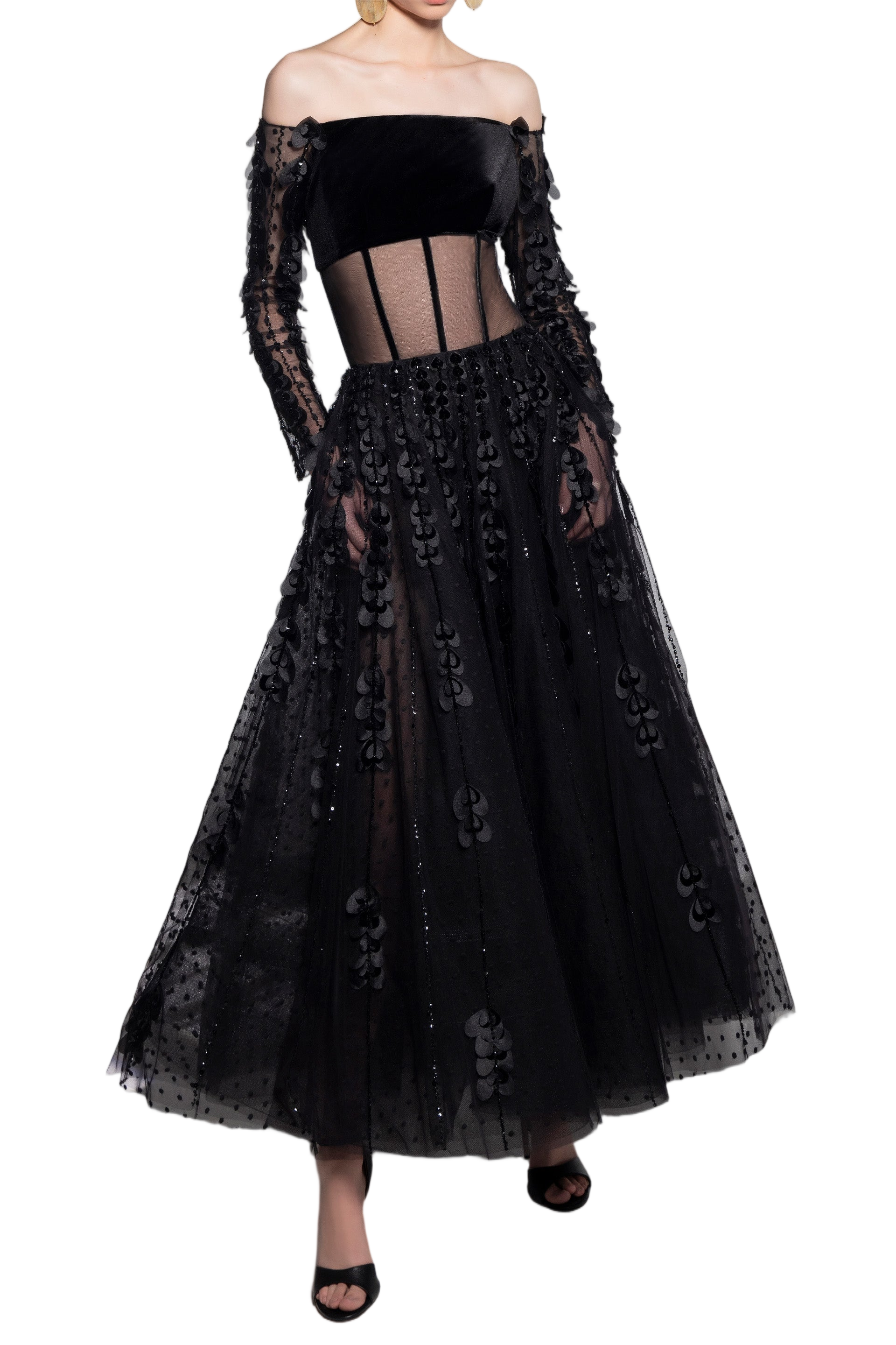 Beaded Hearts Dress With Velvet Top