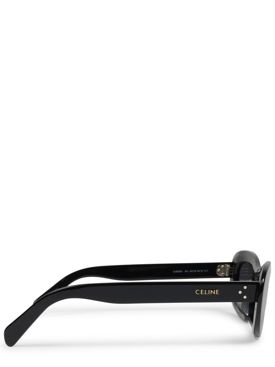 Glossy Black Cat-Eye Sunglasses With Metallic Accents