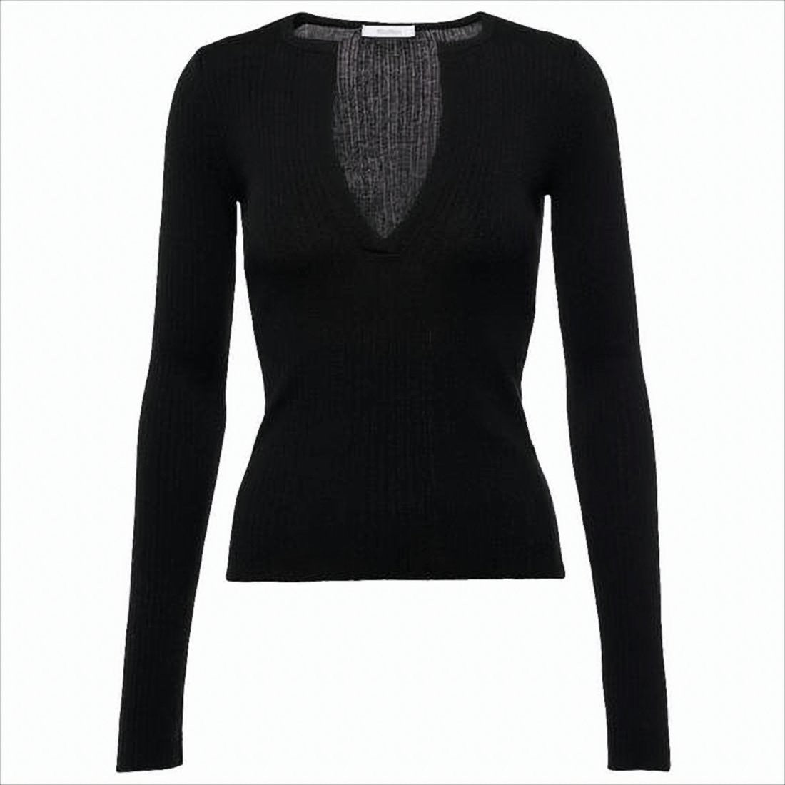 Black Deep V-Neck Sweater With Cashmere-Silk Blend