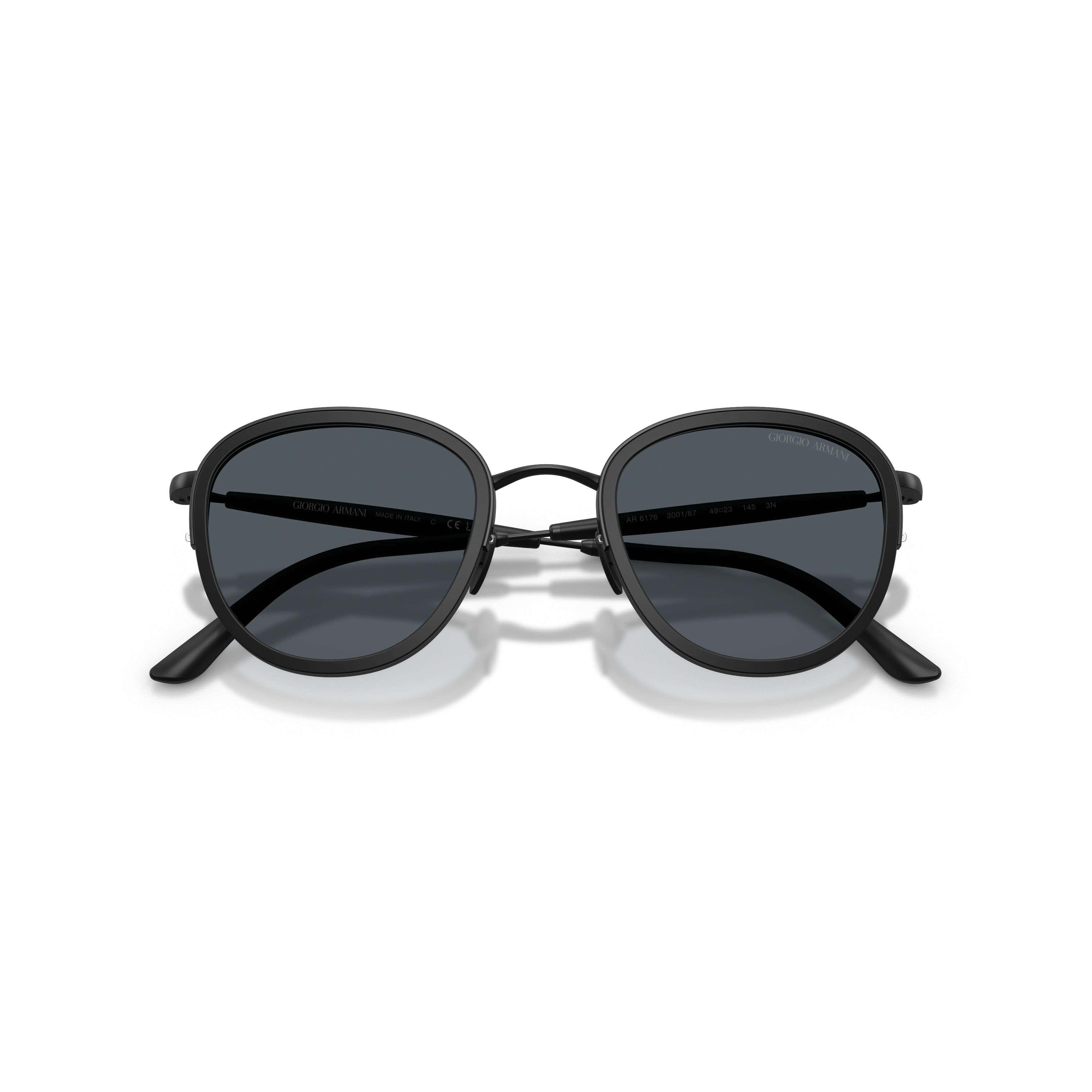 0ar6176 Matte Black Metal Frame Sunglasses with Rounded Lenses