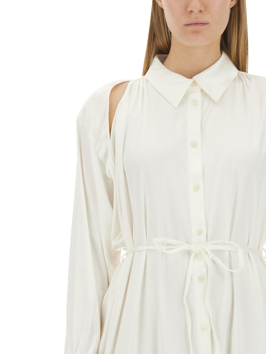 Satin Chemisier Dress With Asymmetrical Hemline