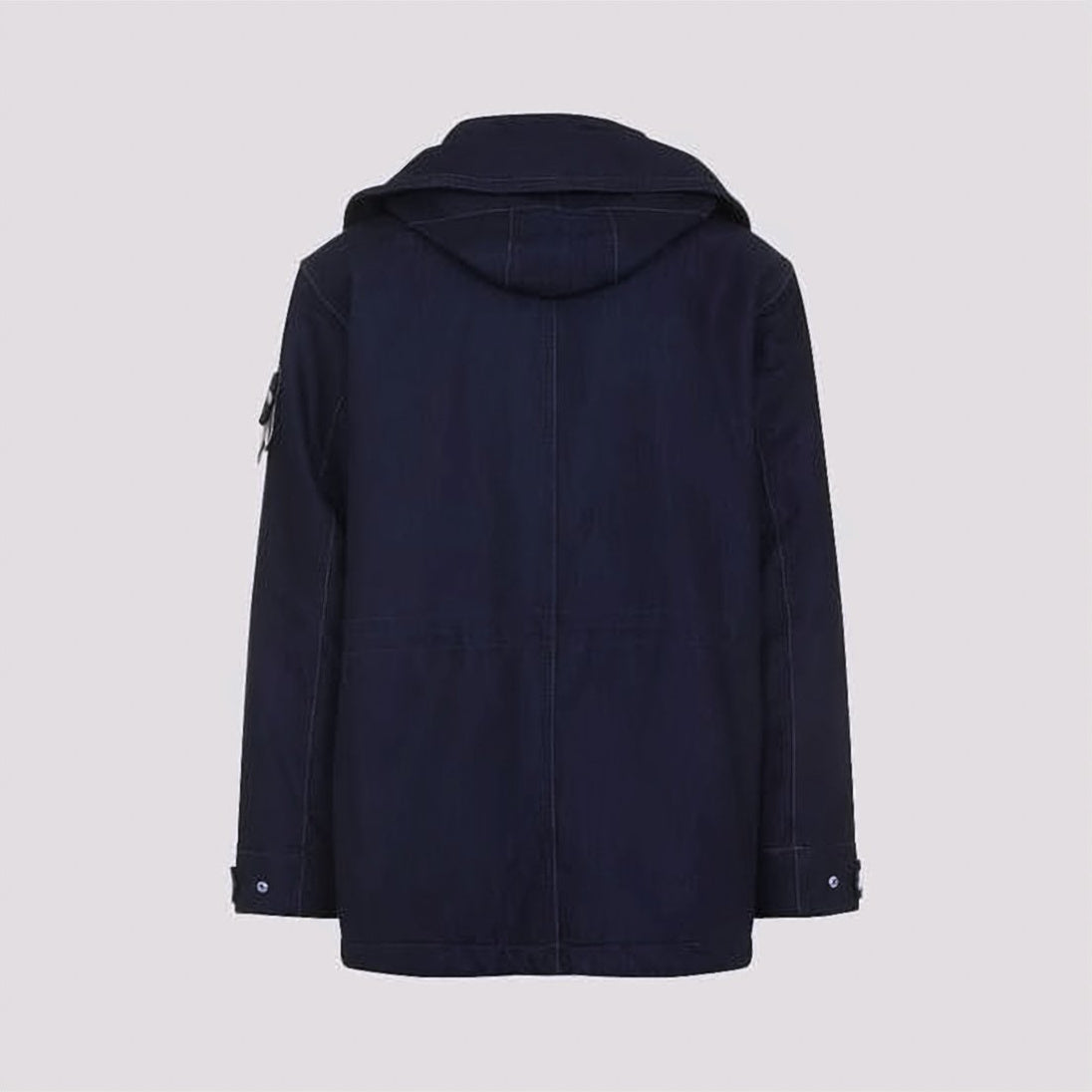 Navy Padded Jacket With Structured Collar And Detachable Hood