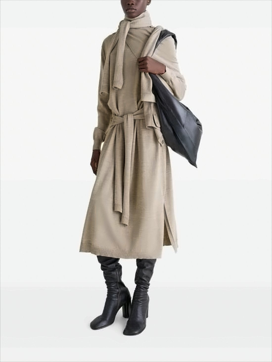 Merino Blend Midi Dress With Turtleneck