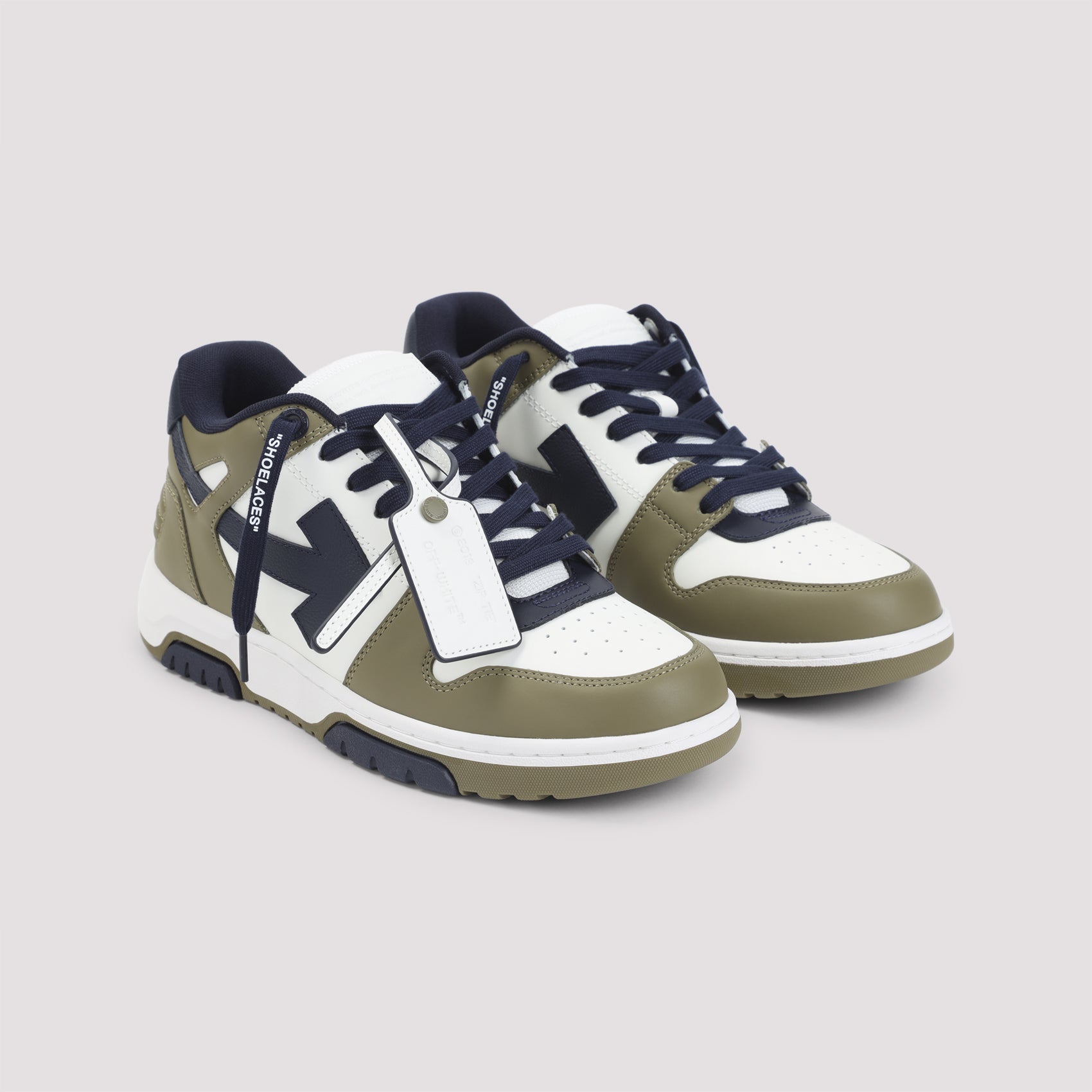 Olive Green and White Leather Sneakers