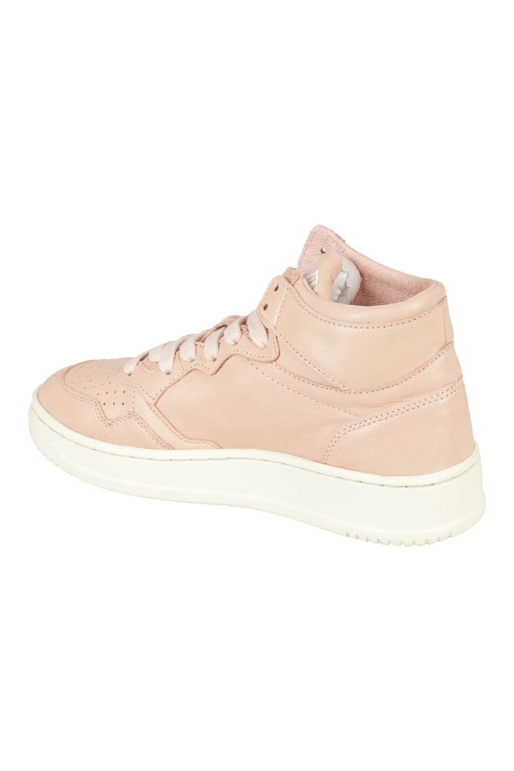 High-Top Leather Sneakers With Perforated Toe Box
