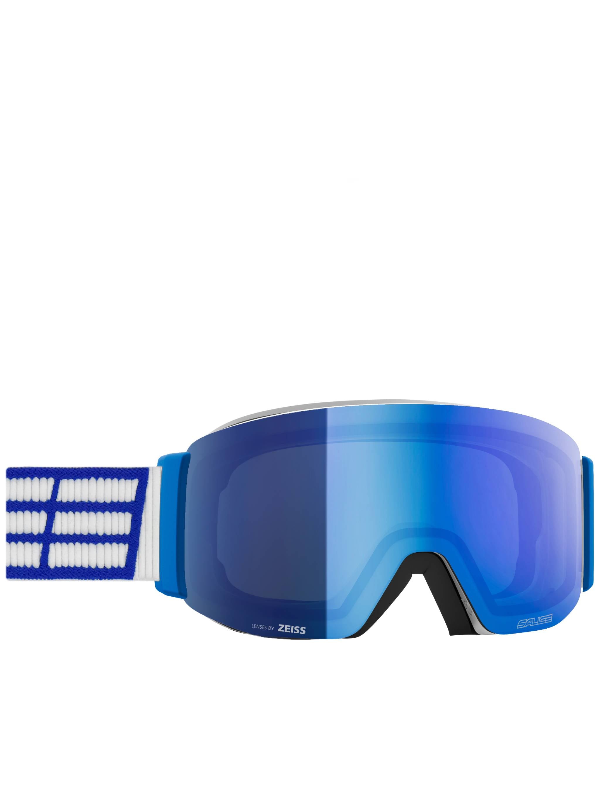 Wide Curved Blue Mirrored Ski Goggles With Adjustable Strap