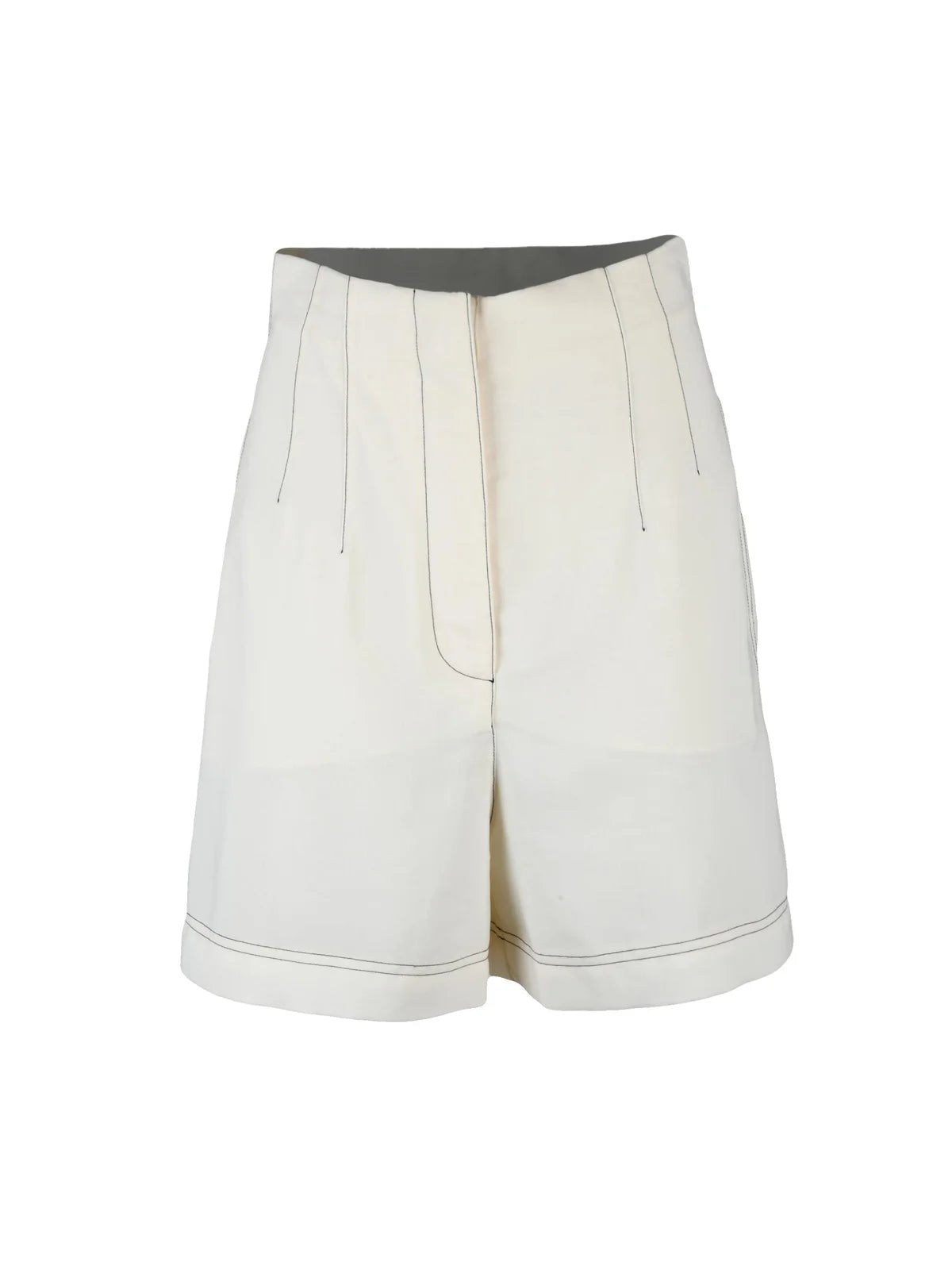 White Polyester Cotton High-Waisted Shorts