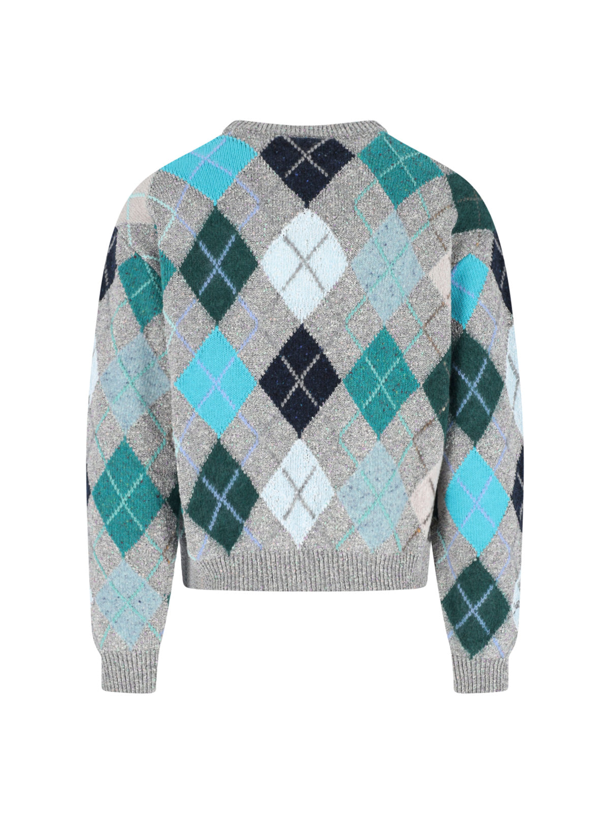 Grey Multicolor Argyle Pattern Knit Sweater
