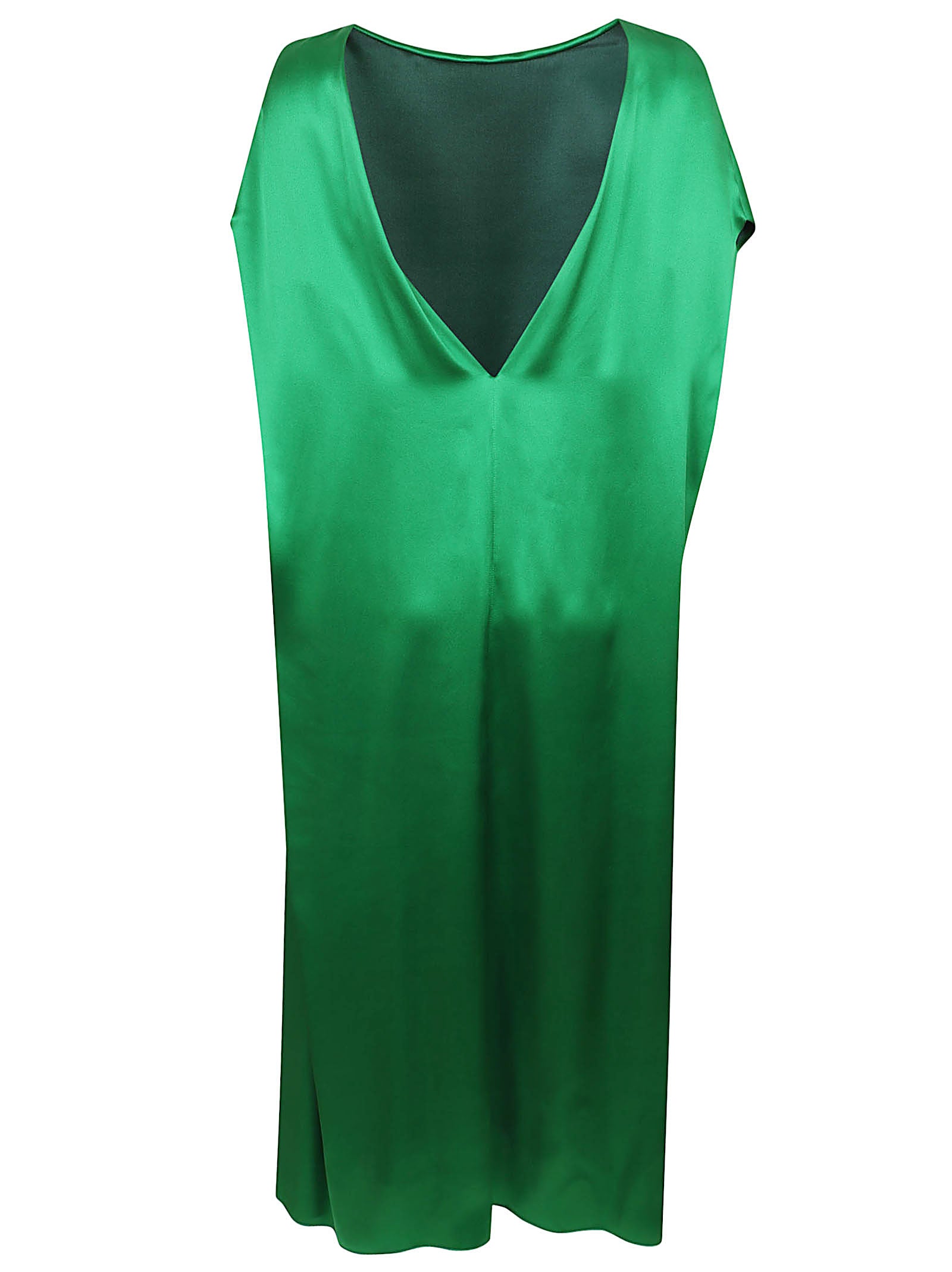 Vibrant Green Silk Dress with V-Neckline
