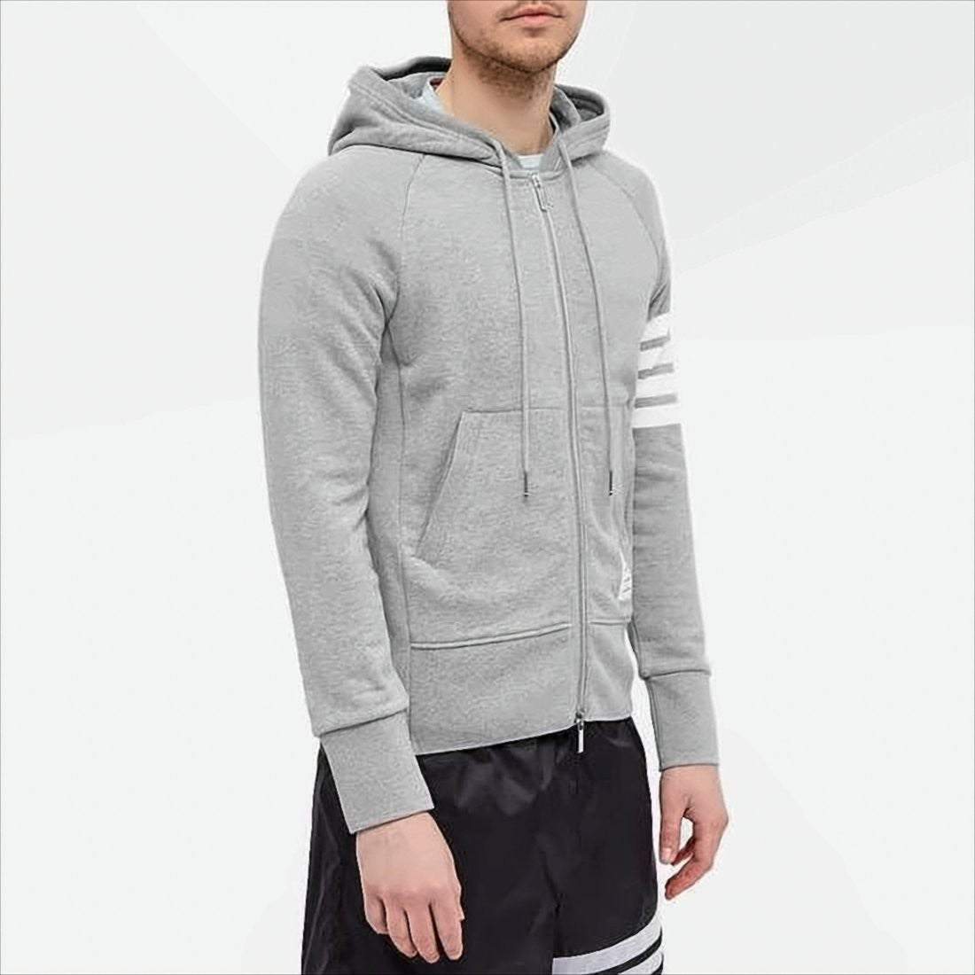 Two-Way Zip-Up Hoodie with Signature Stripe Detail
