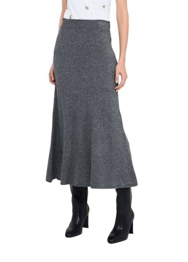 Midi Skirt with All-Over Micro-Sequins